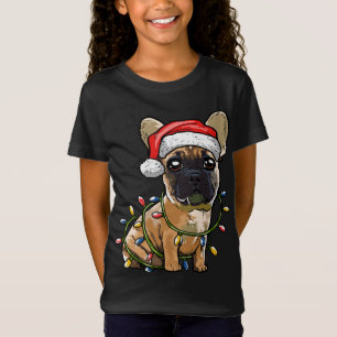 Camiseta Bulldog francés lindo Santa Christmas Tree Enfoca 