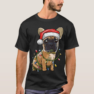Camiseta Bulldog francés lindo Santa Christmas Tree Enfoca 