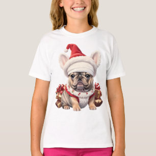 Camiseta Bulldog francés lindo Santa Hat Feliz Navidad