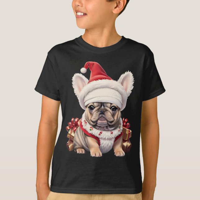 Camiseta Bulldog francés lindo Santa Hat Feliz Navidad (Anverso)