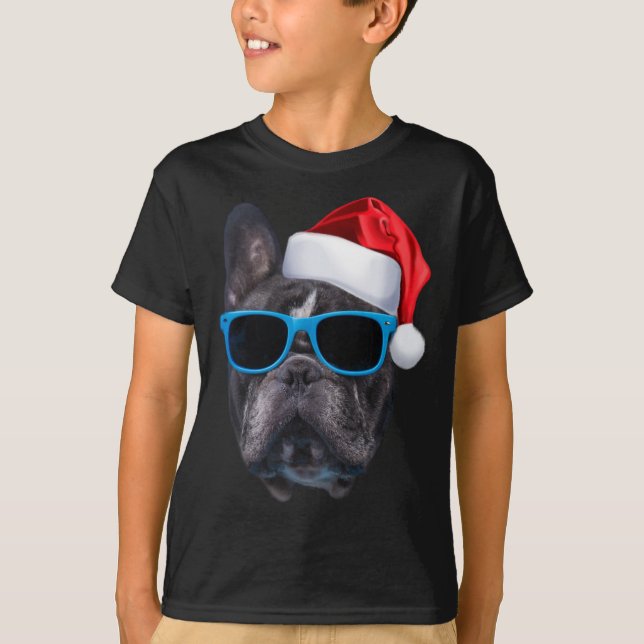 Camiseta Bulldog francés lindo Santa Hat Imagen Graciosa Ch (Anverso)