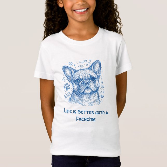 Camiseta Bulldog Francés línea azul doodle frenchie (Anverso)