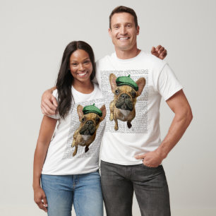 Camiseta Bulldog francés marrón con Gorra verde 2