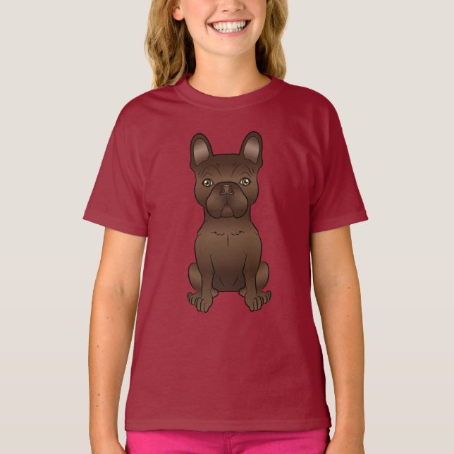 Camiseta Bulldog Francés Marrón / Frenchie Perro de Dibujos (Anverso)