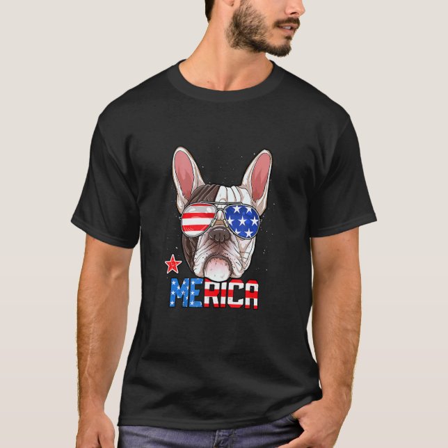 Camiseta Bulldog Francés Merica 4 De Julio Estadounidense F (Anverso)