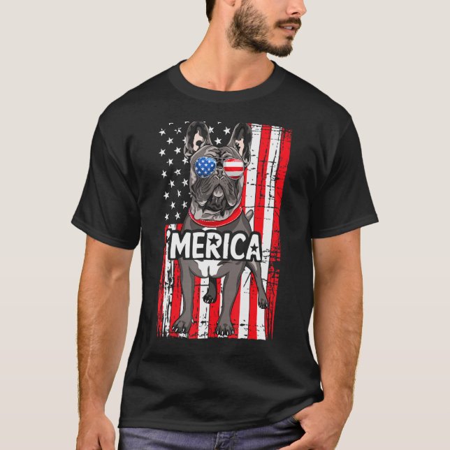 Camiseta Bulldog francés Merica Estados Unidos Bandera Esta (Anverso)