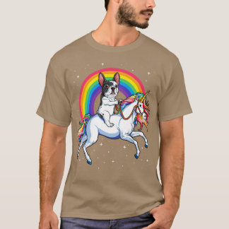 Camiseta Bulldog francés monta unicornio arcoiris para muje