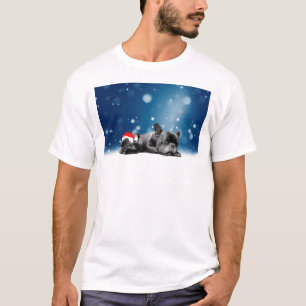 Camiseta Bulldog francés navidades Cachorros nieve sombrero