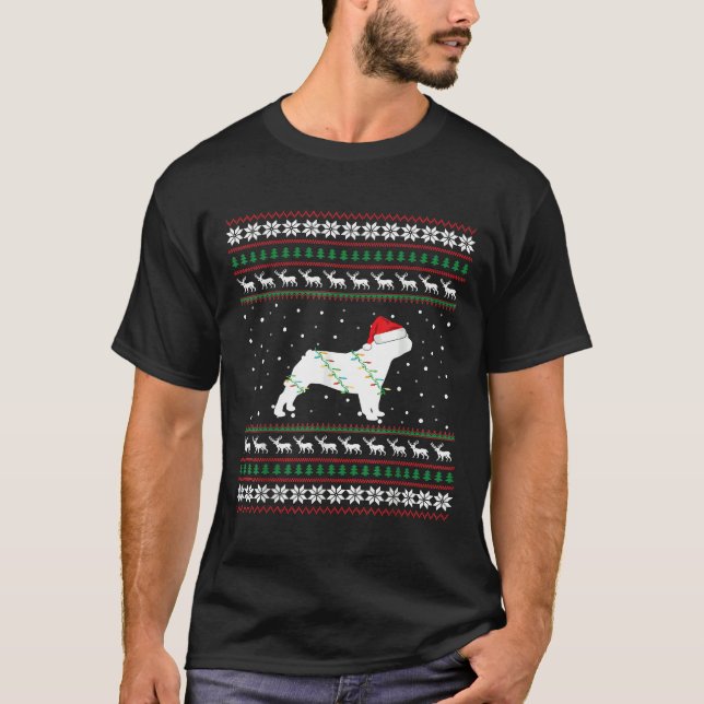 Camiseta Bulldog francés Navidades feos Santa Hat (Anverso)