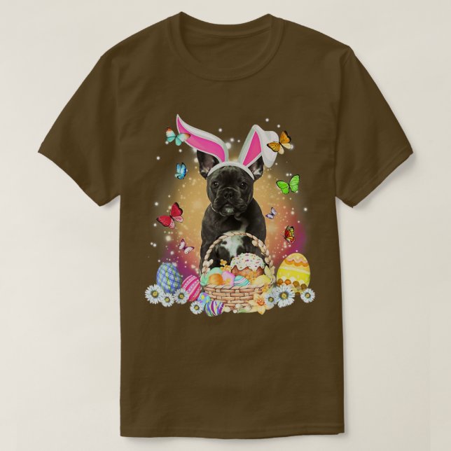 Camiseta Bulldog francés NEGRO Bunny Eggs Butte (Diseño del anverso)