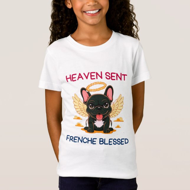 Camiseta Bulldog francés negro como ángeles en la Tierra (Anverso)