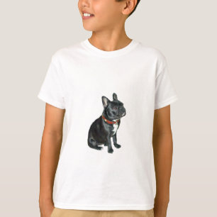 Camiseta Bulldog Francés - Negro con collar rojo