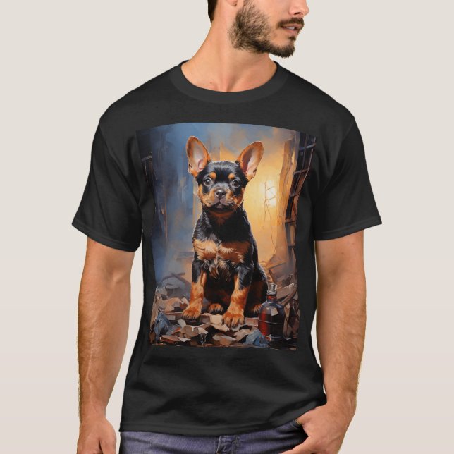 Camiseta Bulldog francés negro y cachorro tostado (Anverso)