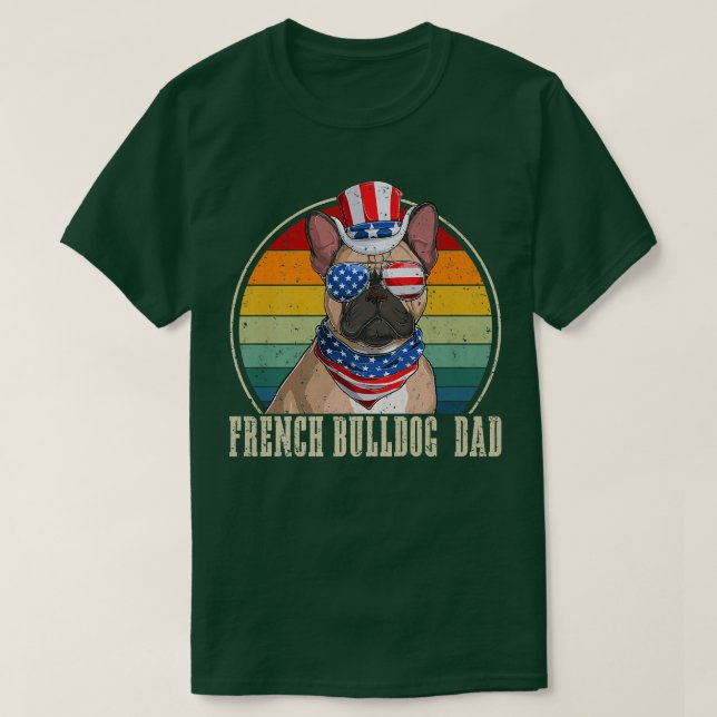 Camiseta Bulldog Francés Papá Retro Gafas De Sol 4 De Julio (Diseño del anverso)