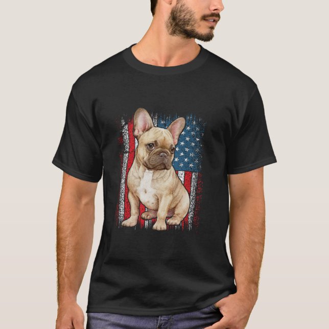 Camiseta Bulldog francés patriótico FLAG AMERICANA 4 de jul (Anverso)