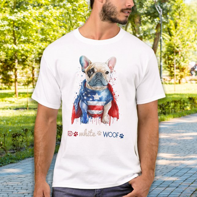 Camiseta Bulldog francés patriótico Red White Woof 4 De Jul (Subido por el creador)