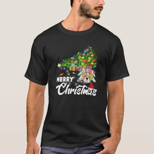 Camiseta Bulldog francés Perro francés Navidad Árbol luz de (Anverso)