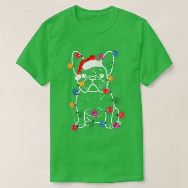 Camiseta Bulldog francés perro Santa hat ilumina Navidad Pa (Diseño del anverso)