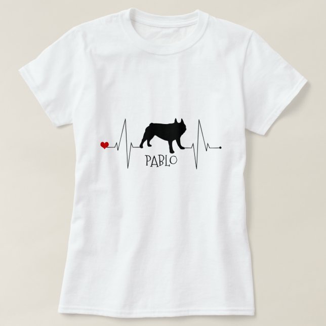 Camiseta Bulldog francés personalizado ama mi corazón de pe (Diseño del anverso)