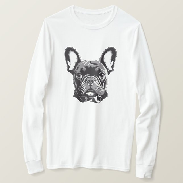 Camiseta Bulldog francés personalizado negro y blanco (Anverso del diseño)