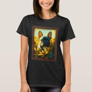 Camiseta Bulldog francés pinta flores de girasol mujeres