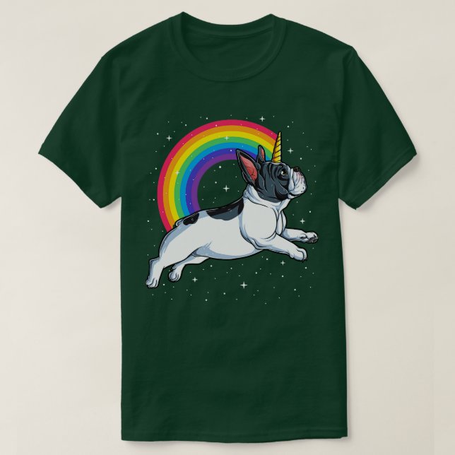 Camiseta Bulldog francés Rainbow Unicorn para hombres (Diseño del anverso)