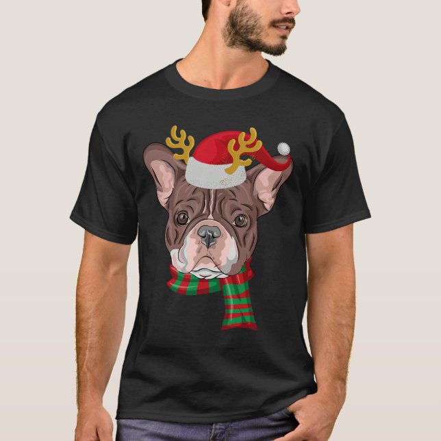 Camiseta Bulldog francés Reindeer Santa (Anverso)