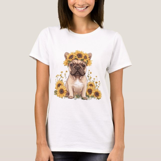 Camiseta Bulldog francés rodeado de girasoles (Anverso)
