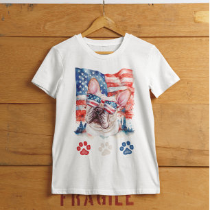 Camiseta Bulldog Francés Rojo Blanco y Azul 4 de Julio
