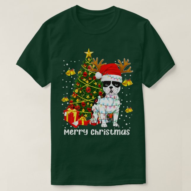 Camiseta Bulldog francés Santa Christmas Tree enciende Navi (Diseño del anverso)