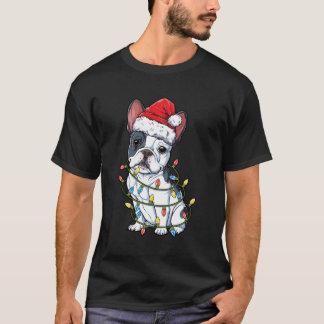 Camiseta Bulldog francés Santa Christmas Tree enciende Xmas