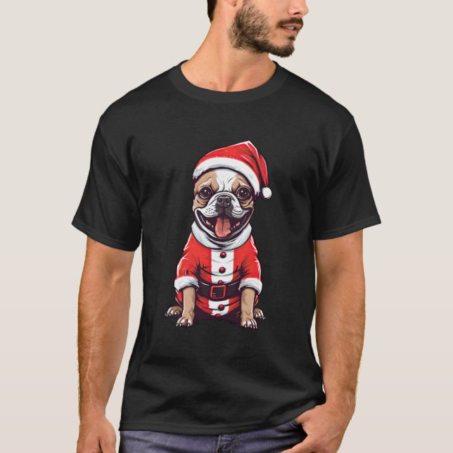 Camiseta Bulldog francés Santa Claus Gorra Navidades perro  (Anverso)