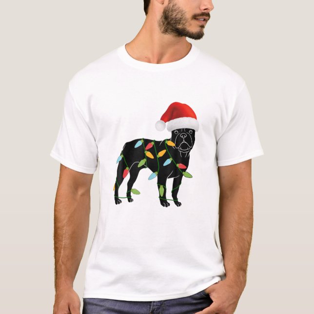 Camiseta Bulldog francés Santa Hat Árbol de navidad ilumina (Anverso)