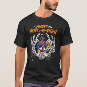 Camiseta Bulldog francés Skeleton Heart Happy Howl O Ween C