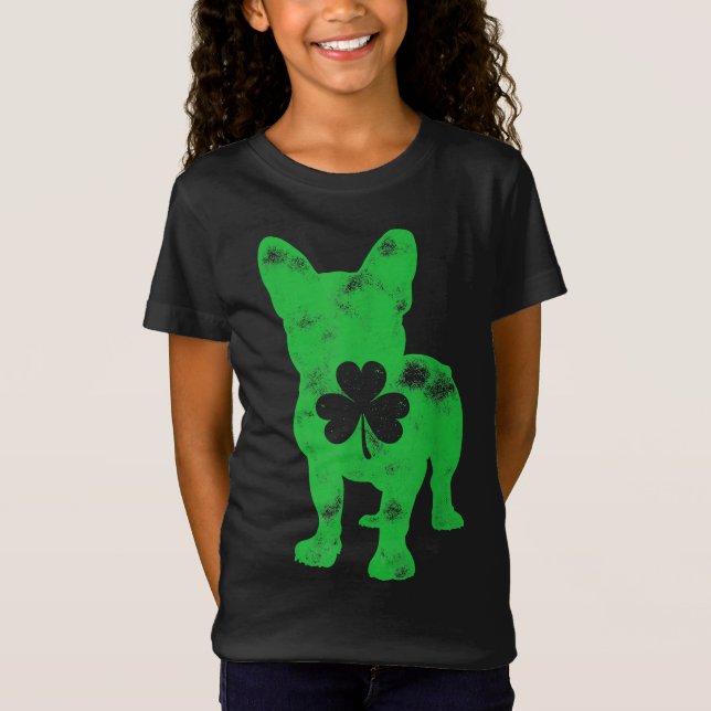 Camiseta Bulldog francés St Patricks Day Niños Chicas Shamr (Anverso)