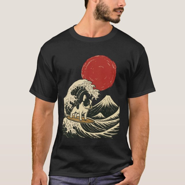 Camiseta Bulldog Francés Surfing Japonés (Anverso)