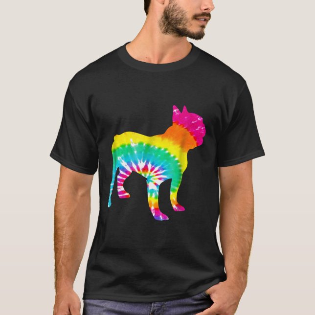 Camiseta Bulldog francés Trippy con Arcoiris Hippie Tye (Anverso)