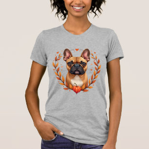 Camiseta Bulldog Francés Vintage con Corona de Hojas de Oto