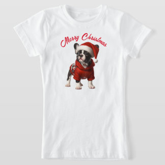 Camiseta Bulldog francés y Santa Hat