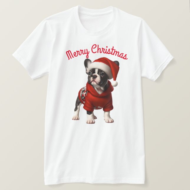 Camiseta Bulldog francés y Santa Hat (Anverso del diseño)