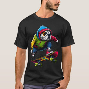 Camiseta Bulldog genial patinando en monopatín