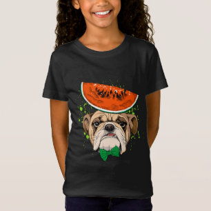 Camiseta Bulldog gracioso usando Gorra de fruta de sandía