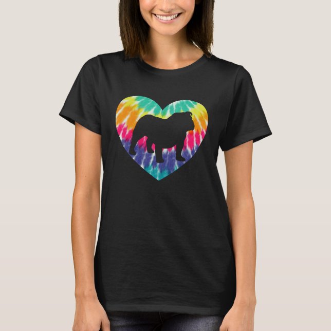 Camiseta Bulldog Heart With Tie dye Print For Bulldog Dog M (Anverso)