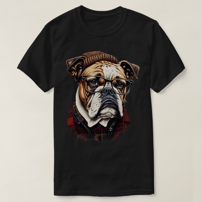 Camiseta Bulldog Hipster 1 (Diseño del anverso)