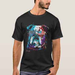 Camiseta Bulldog Inglés 4 de Julio Bandera Americana USA