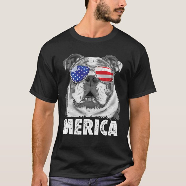 Camiseta Bulldog Inglés 4 De Julio Merica Dog Bandera De Es (Anverso)