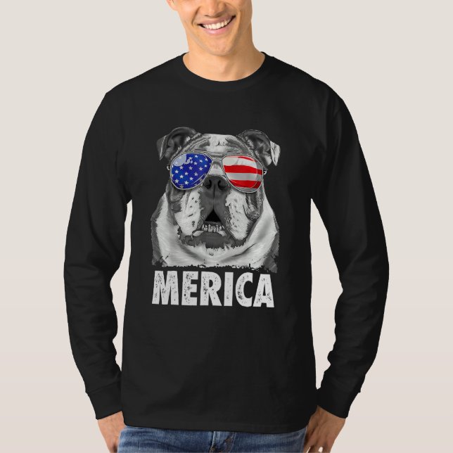 Camiseta Bulldog Inglés 4 De Julio Merica Hombres Bandera E (Anverso)