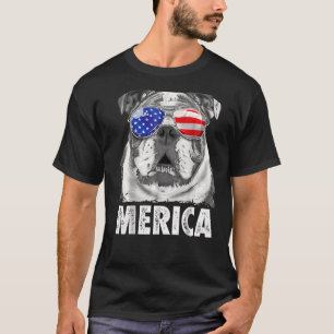 Camiseta Bulldog Inglés 4 De Julio Merica Hombres Bandera E