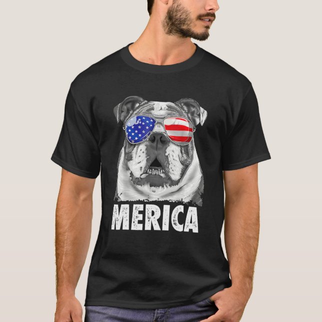 Camiseta Bulldog Inglés 4 De Julio Merica Hombres Bandera E (Anverso)