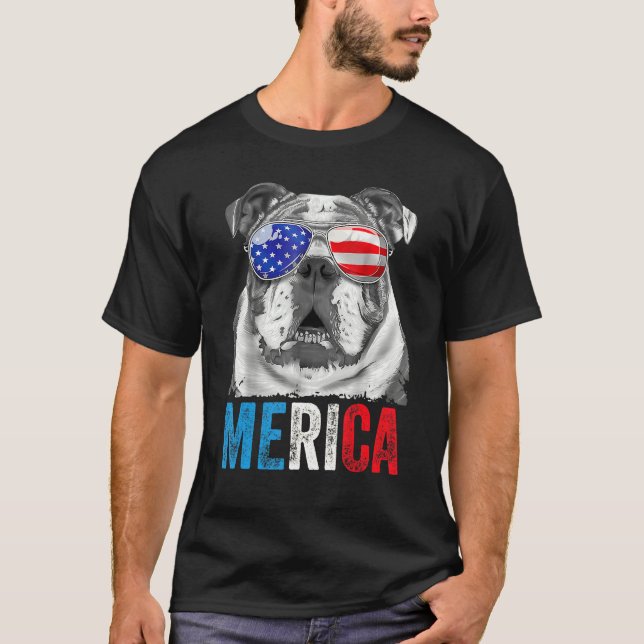 Camiseta Bulldog Inglés 4 De Julio Merica Hombres Bandera E (Anverso)